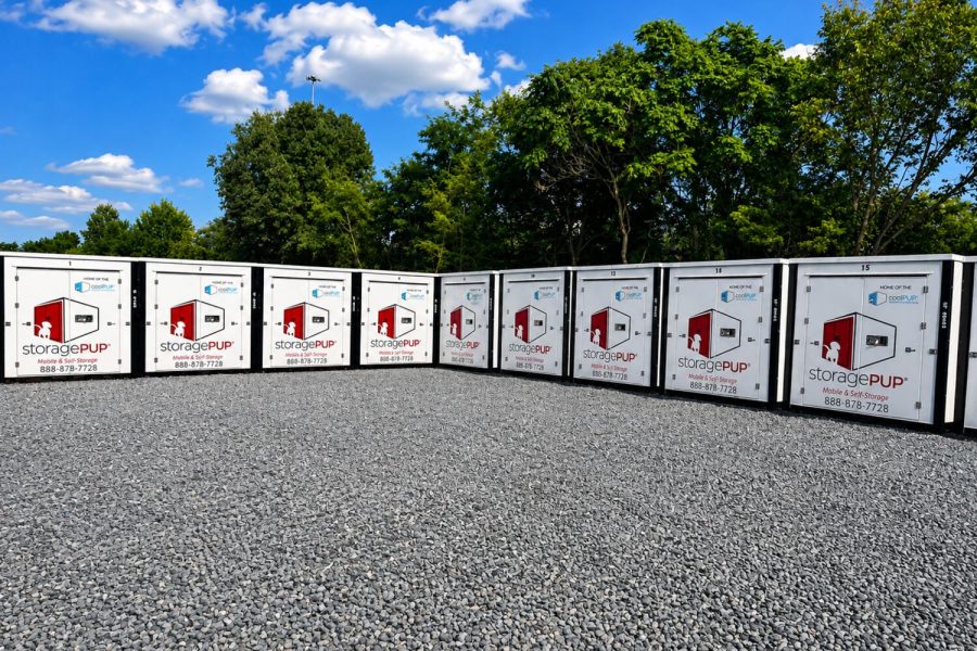 Portable storage containers lined up at StoragePUP of Morristown self storage facility